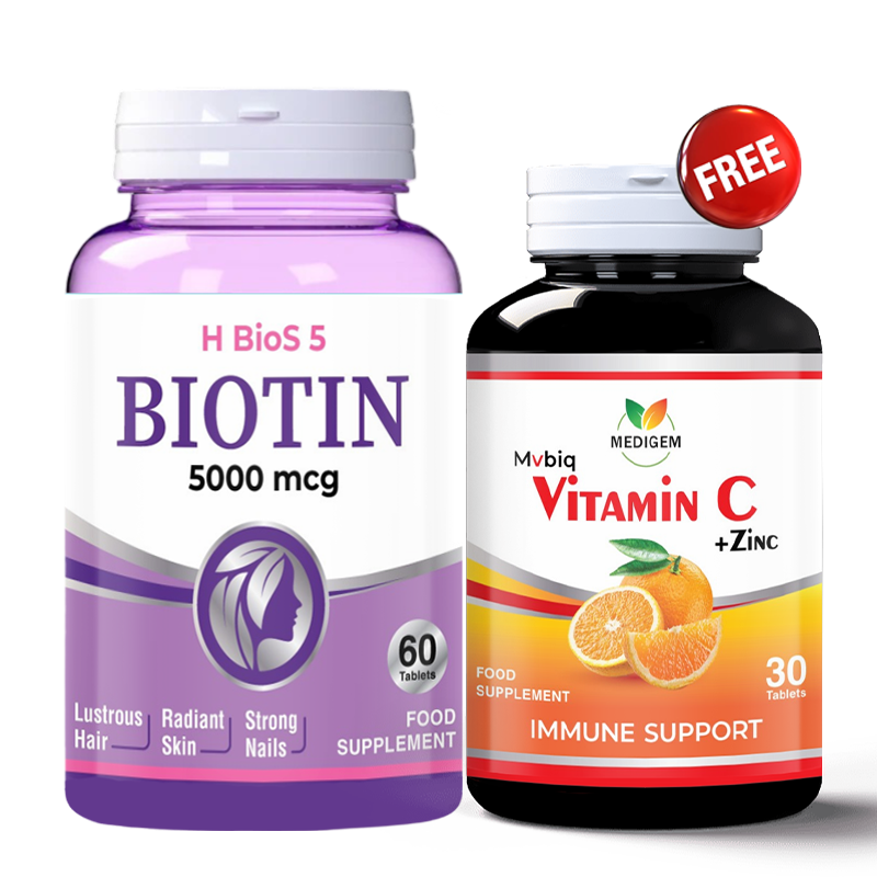 Buy Biotin 5000mcg Get 1 Vitamin C Free