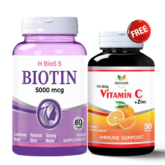 Buy Biotin 5000mcg Get 1 Vitamin C Free
